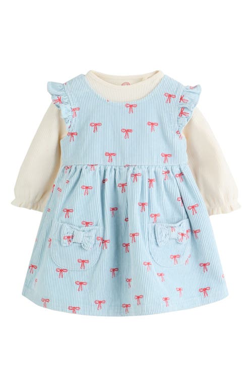 Next Bow Corduroy Pinafore Dress, Bodysuit & Socks Set In Blue