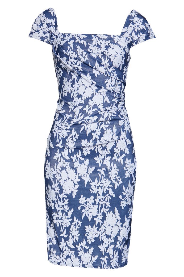 Brocade Cocktail Dress, Alternate, color, IVORY/ NAVY