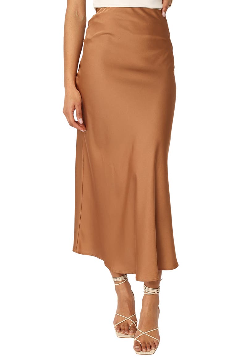 Nellie Satin Maxi Skirt, Main, color, BROWN