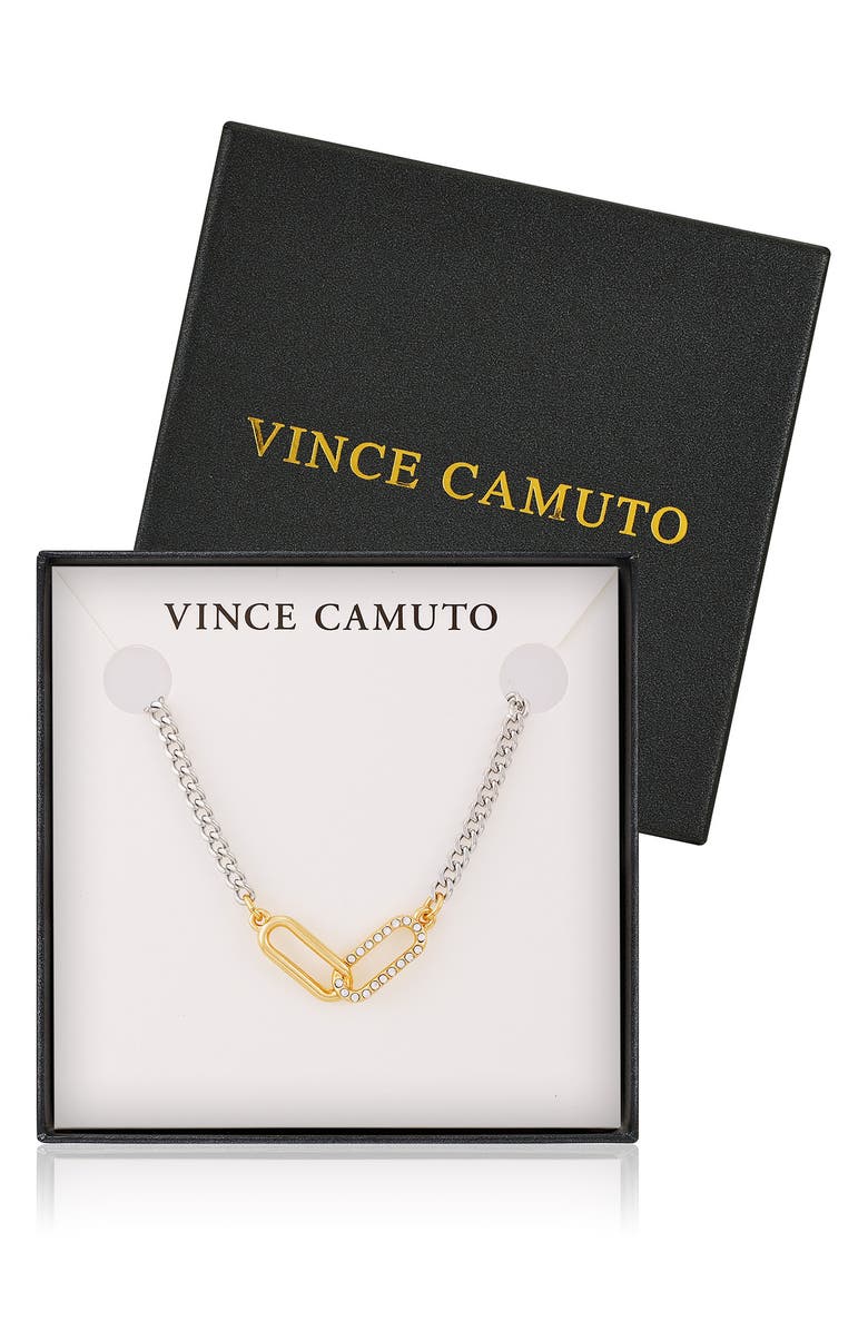 Vince Camuto Crystal Paper Clip Link Pendant Necklace, Alternate, color, Two Tone