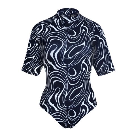 Women Short Sleeves UV Protection One-piece Rashguard Waves