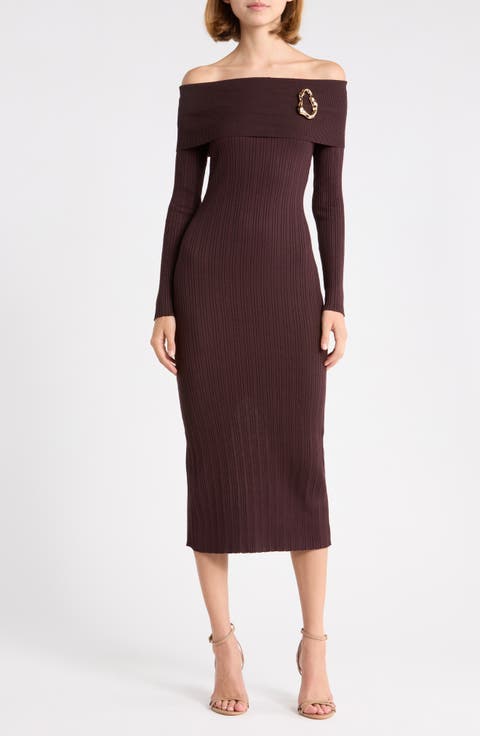 Buckle Detail Ribbed Midi Dress