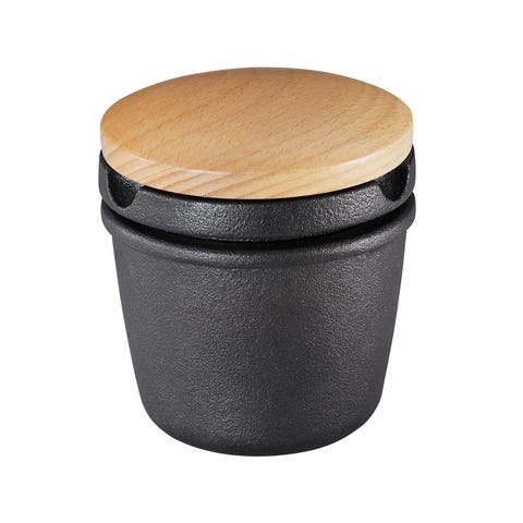 Cast Iron Spice Grinding Set with Beechwood Lid, 3" Grinder, Black