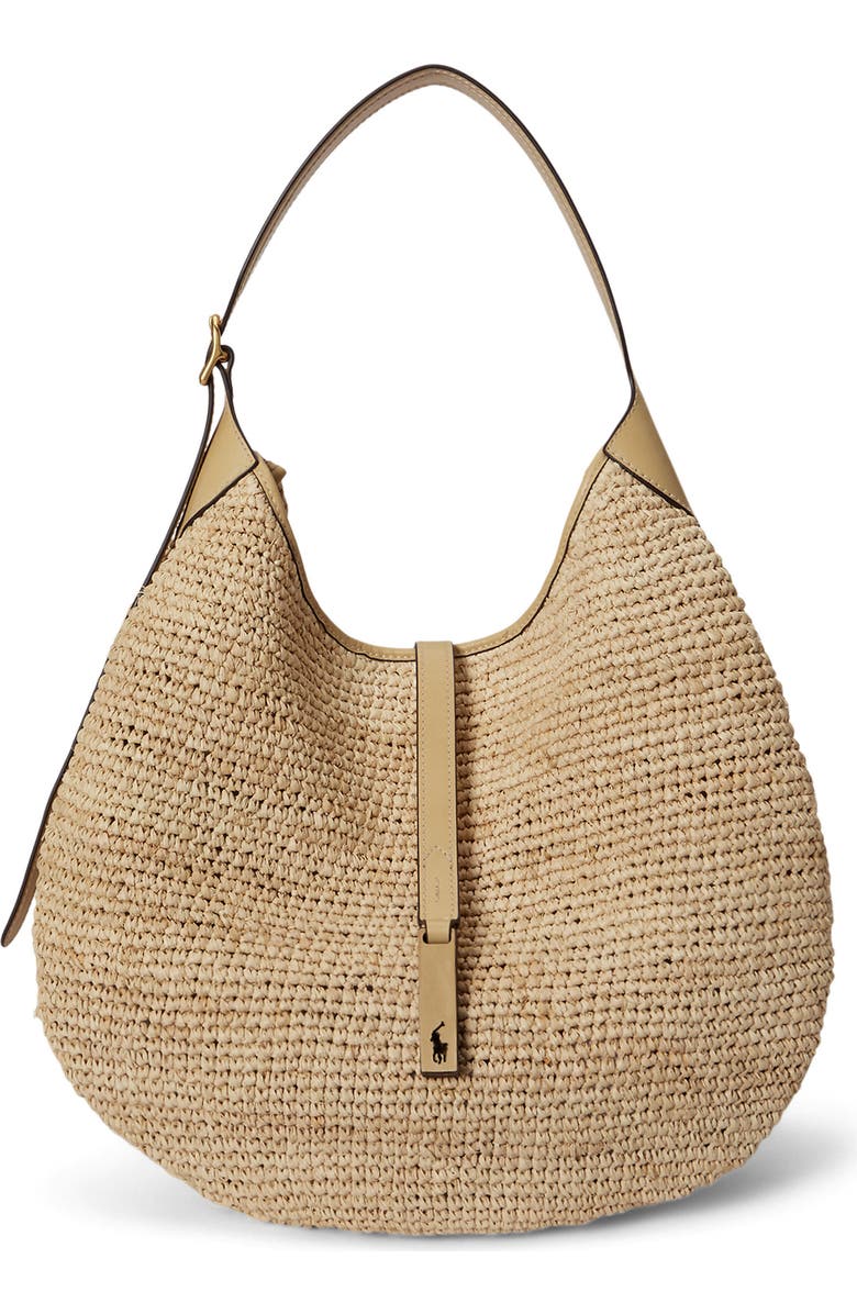 Polo Ralph Lauren Raffia Shoulder Bag, Main, color, Natural/ Cashmere