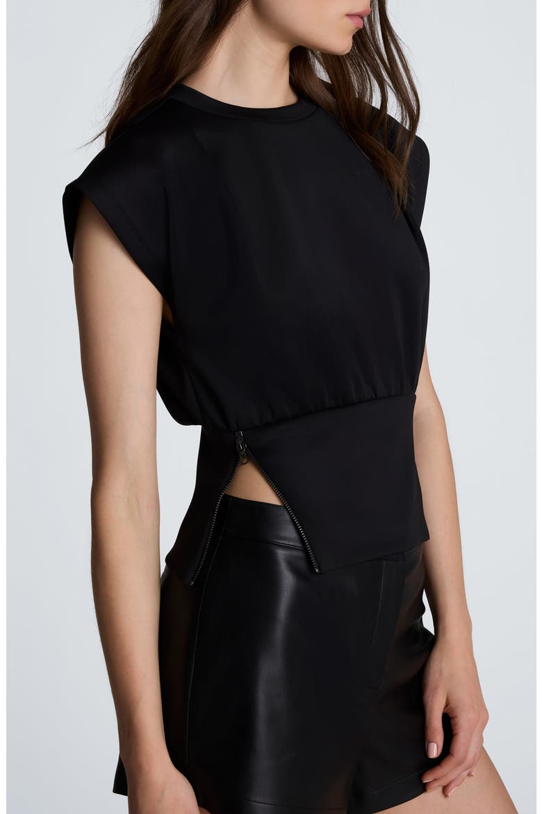 Shoulder Pleat Sleeveless Crewneck Top, Alternate, color, BLACK