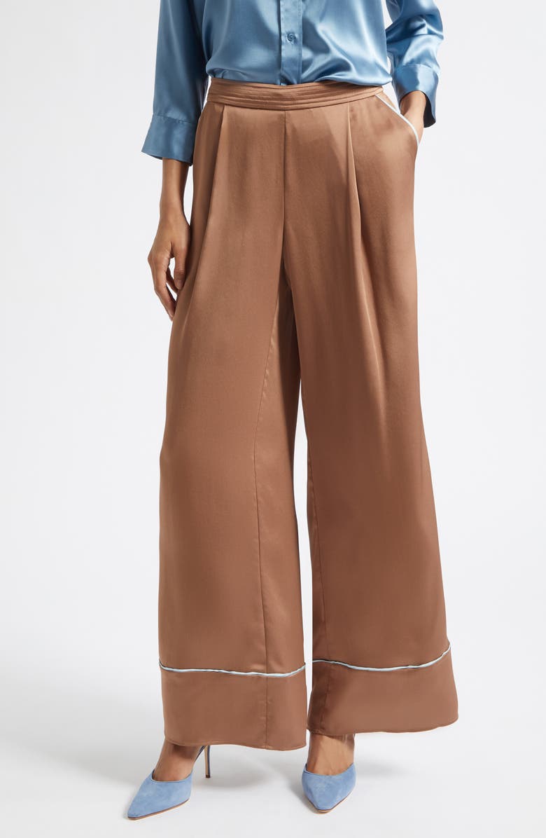 L'AGENCE Tavia Satin Pants, Main, color, Mocha Tan/ Cool Blue