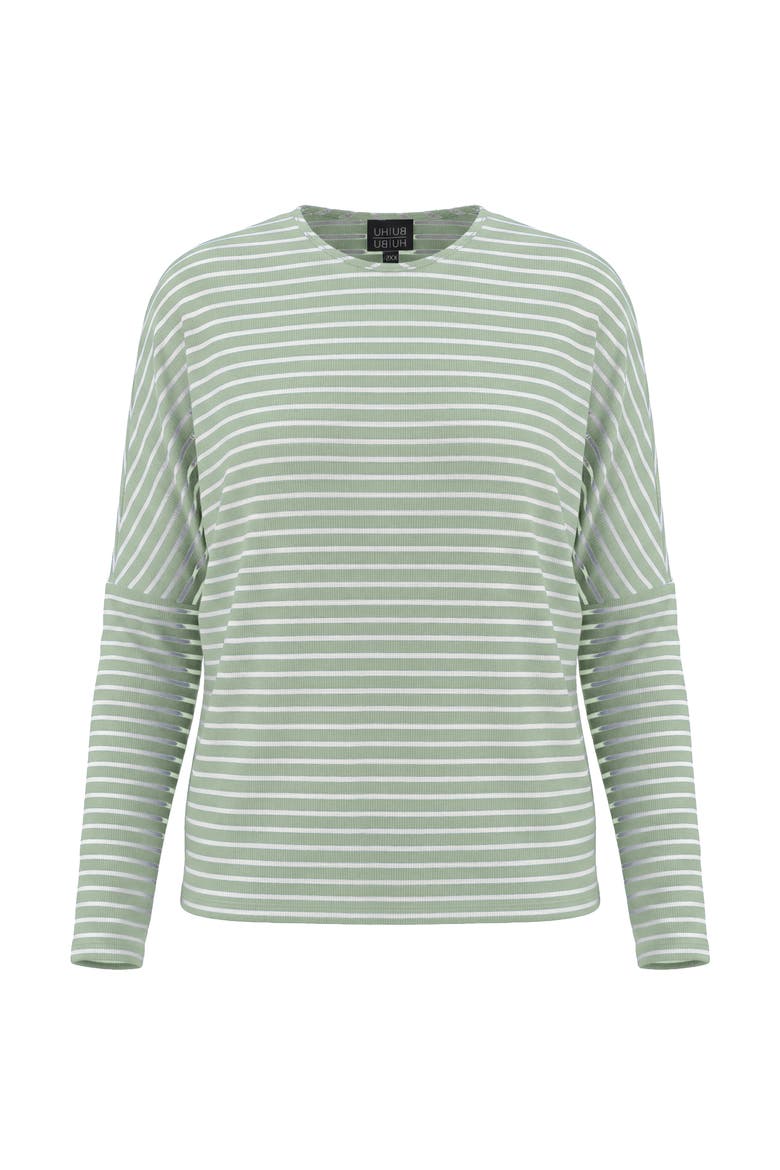 Striped V-Neck Drop Shoulder Top - Viscose Blend, Alternate, color, Mint