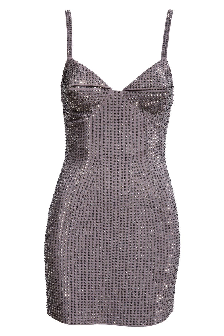 Crystal Embellished Ponte Jersey Minidress, Alternate, color, CHARCOAL