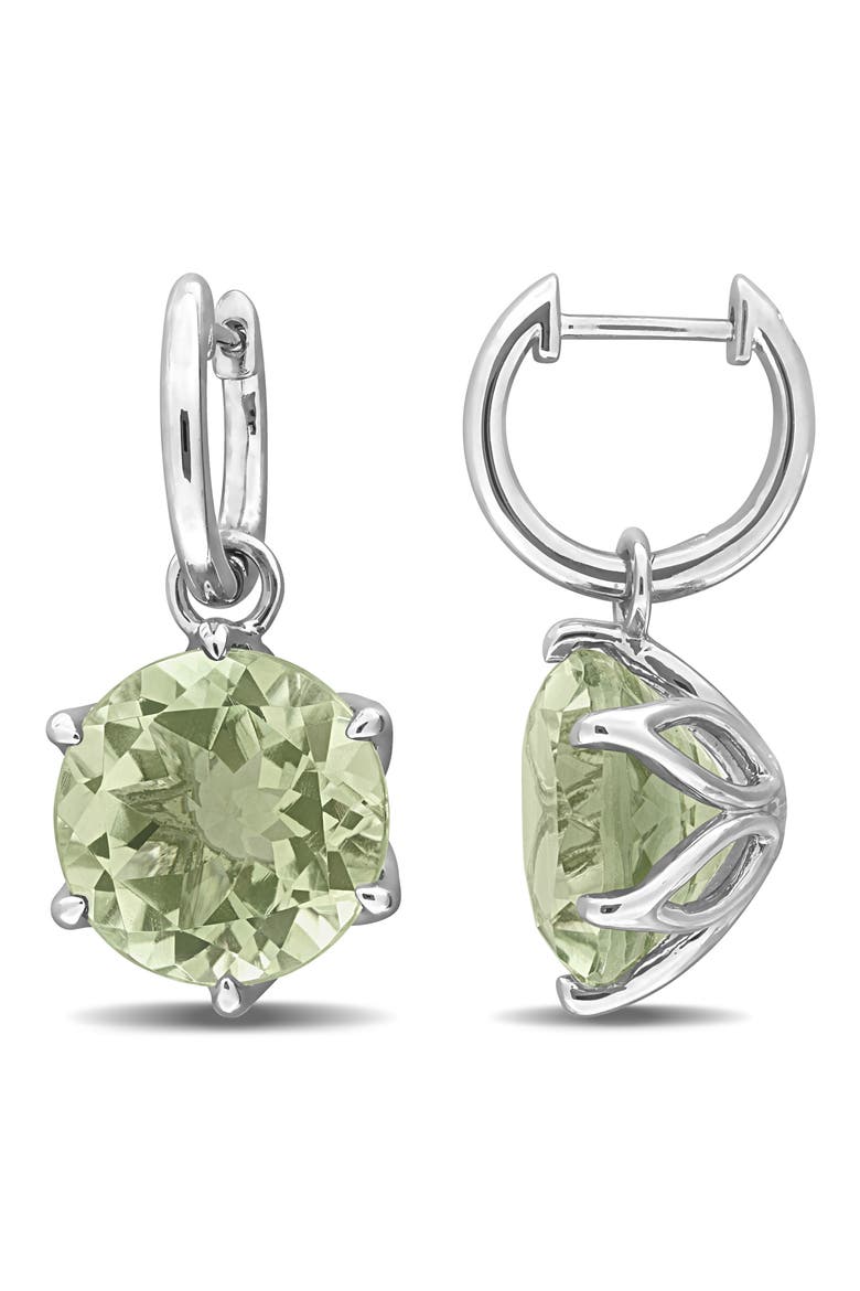 Green Quartz Drop Huggie Hoop Earrings, Main, color, GREEN