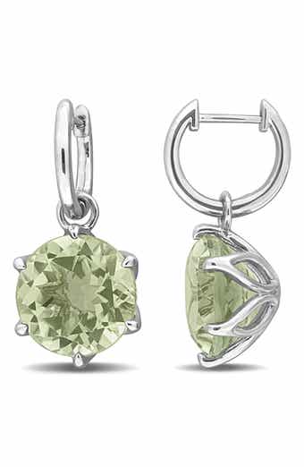 Green Quartz Drop Huggie Hoop Earrings