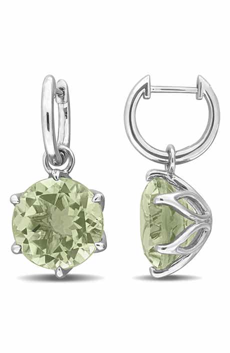 Green Quartz Drop Huggie Hoop Earrings