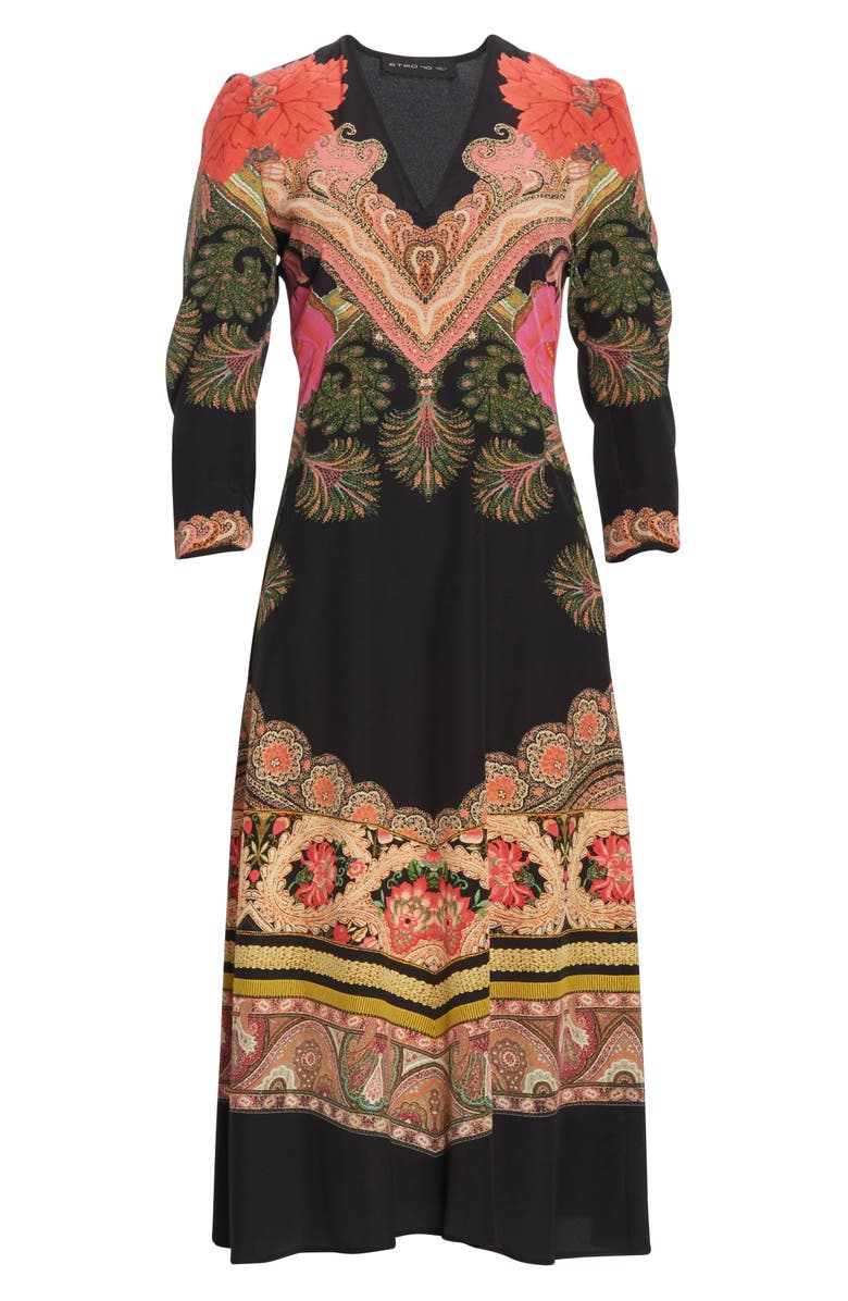 Etro Print Silk Fit & Flare Midi Dress, Alternate, color, 