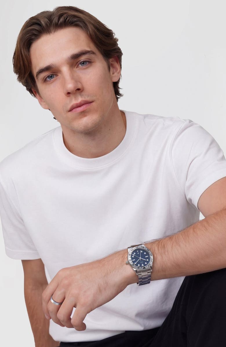 Daniel Wellington Iconic Brushed Bezel GMT Bracelet Watch, 40mm, Alternate, color, Silver-Tone