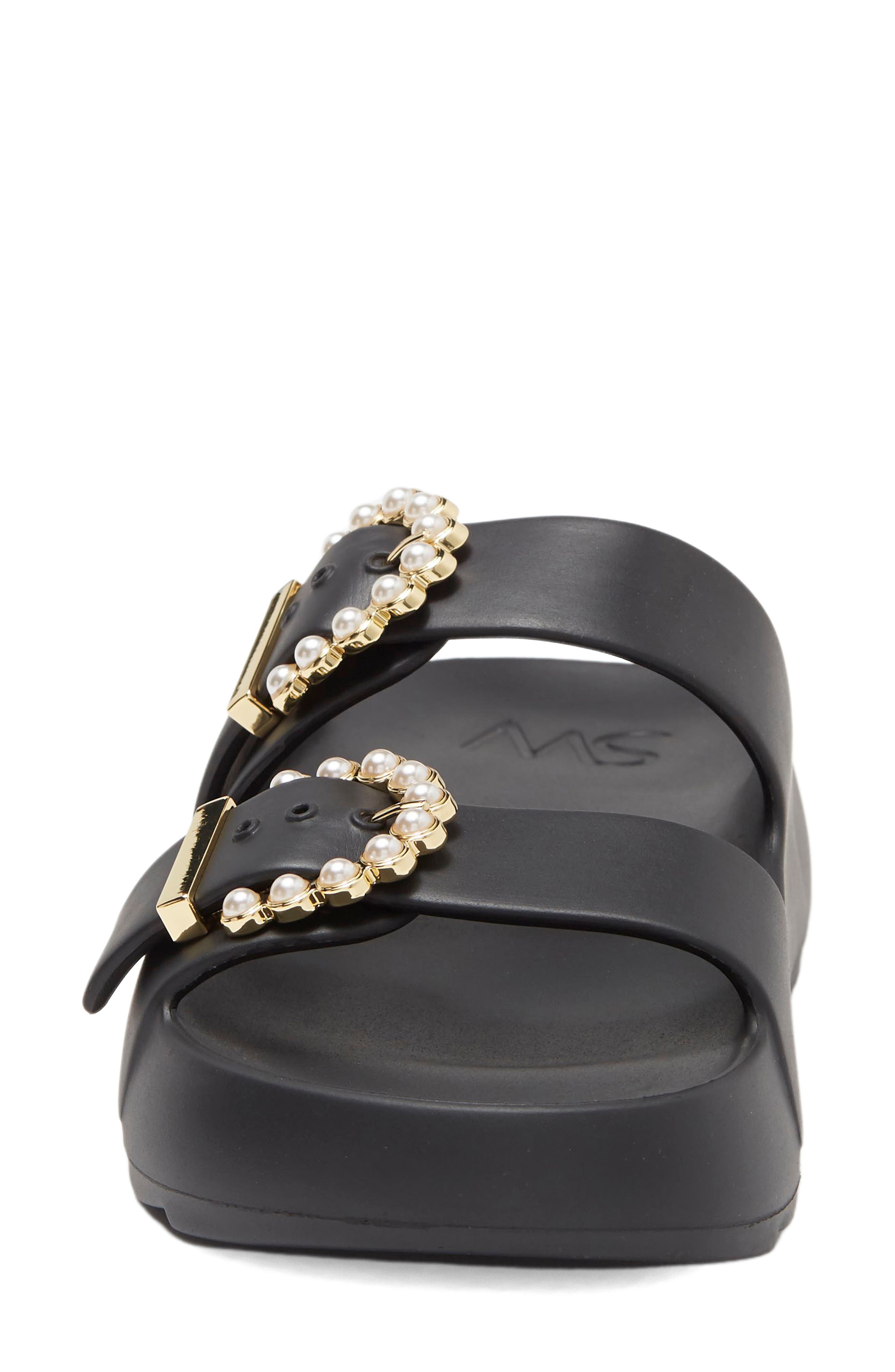 Stuart Weitzman Imitation Pearl Buckle Slide Sandal, Alternate, color, 