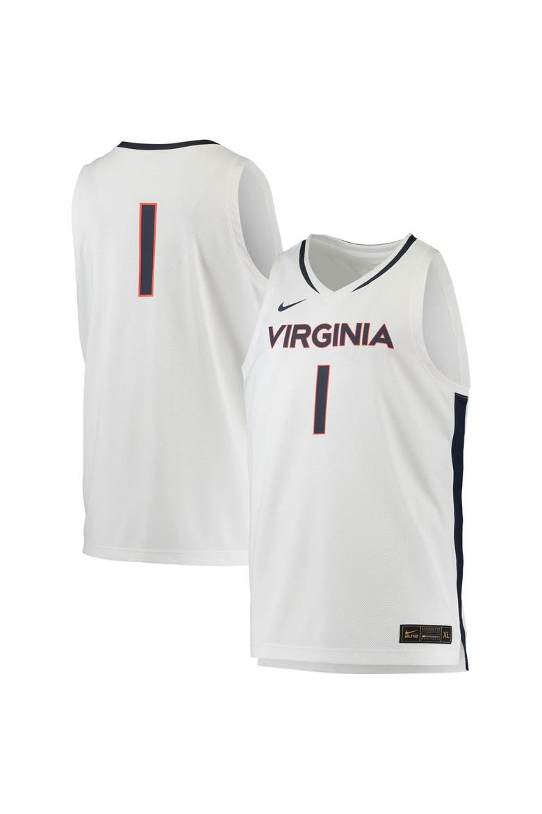 Men's Nike #1 White Virginia Cavaliers Replica Basketball Jersey, Main, color, White