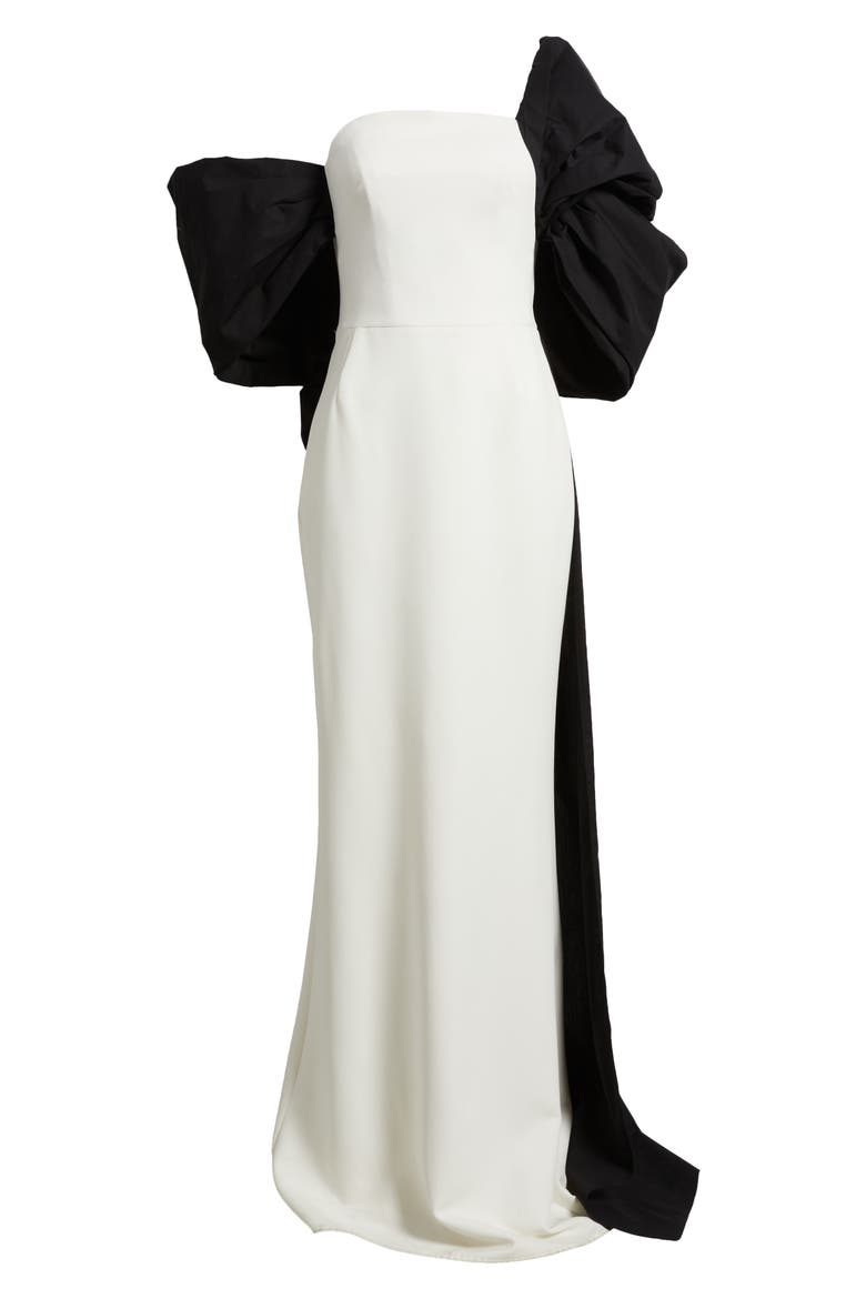 Cape Back Column Gown, Alternate, color, IVORY BLACK
