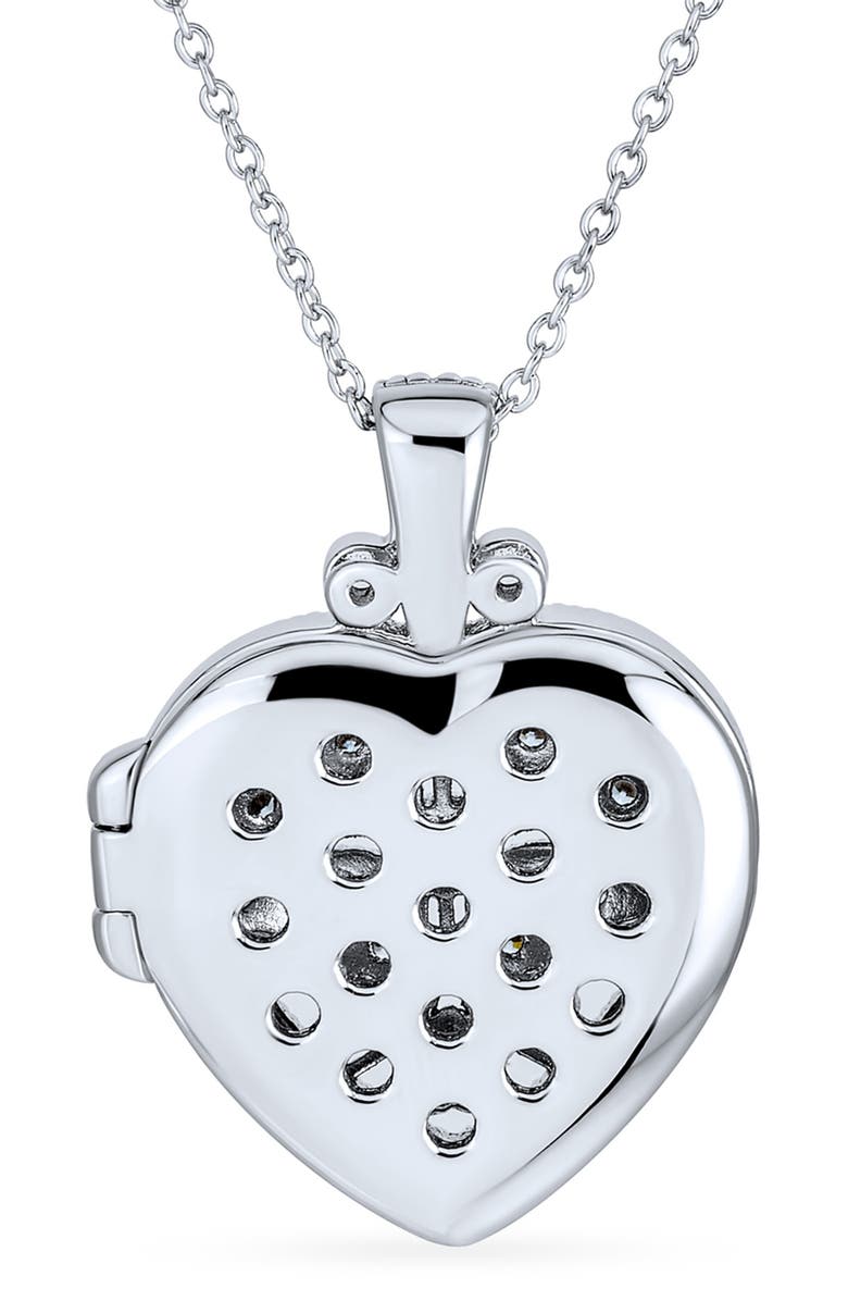 BLING JEWELRY Sterling Silver & CZ Vintage Flower Heart Locket Necklace, Alternate, color, Silver