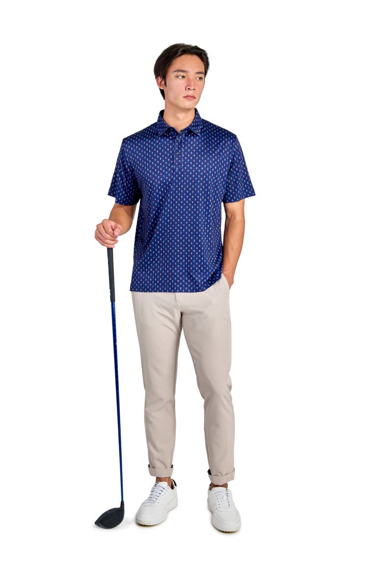 Regular Fit Floral Geo Motif Print Recycled Performance Golf Polo, Alternate, color, NAVY