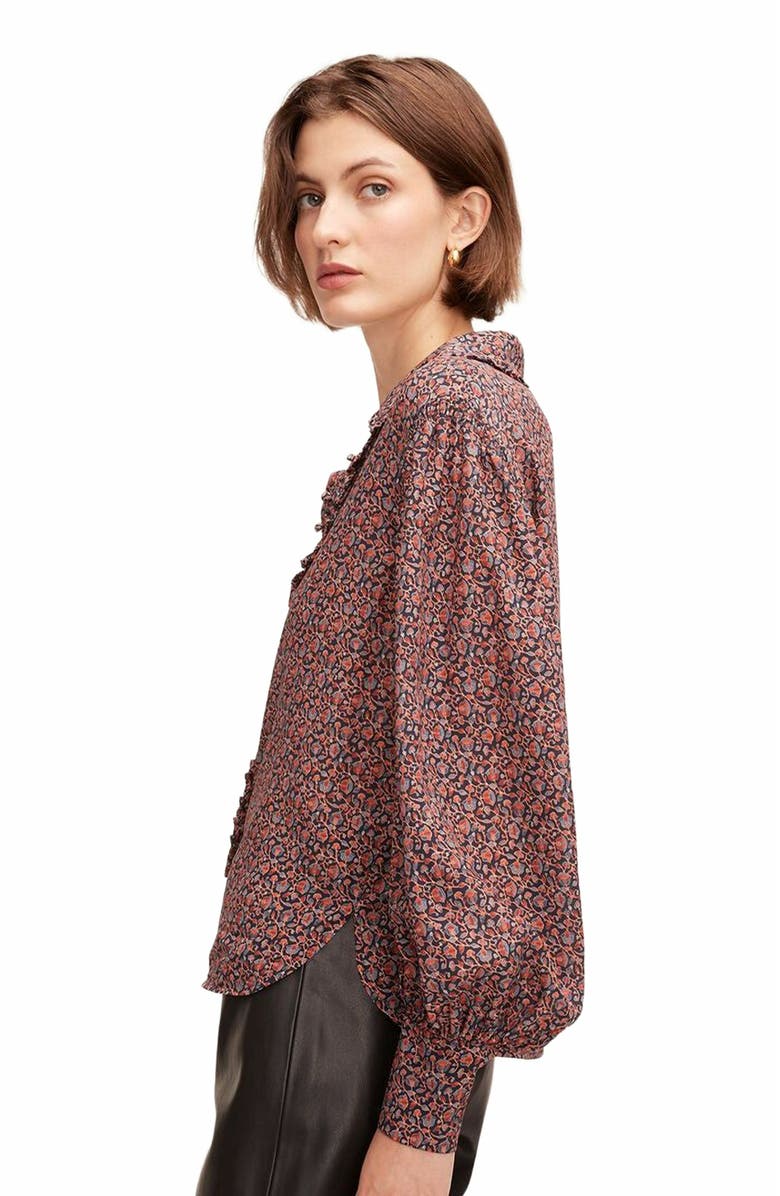 Rebecca Taylor Fleur Silk Blouse, Alternate, color, Fleur Navy Combo