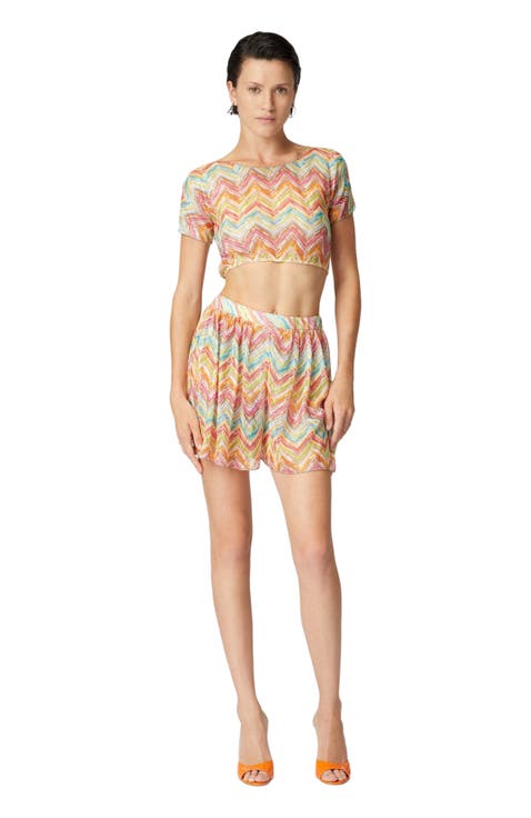 Printed Tulle Crop Top