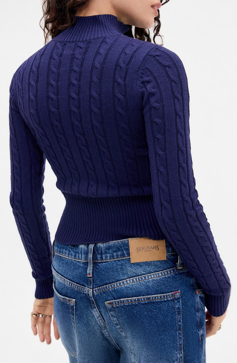 BDG Urban Outfitters Cable Two-Way Zipper Cardigan, Alternate, color, Navy