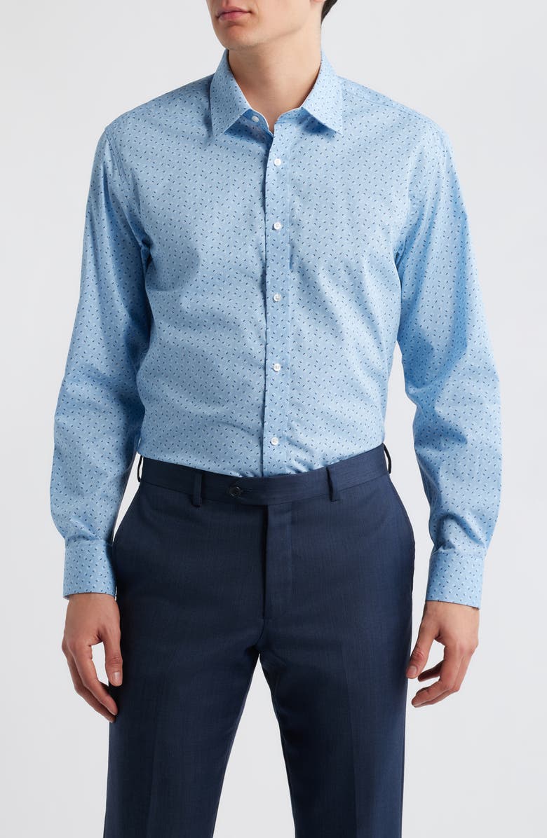 DANIEL HECHTER Paris Modern Fit Blue Geometric Print Cotton Dress Shirt, Main, color,