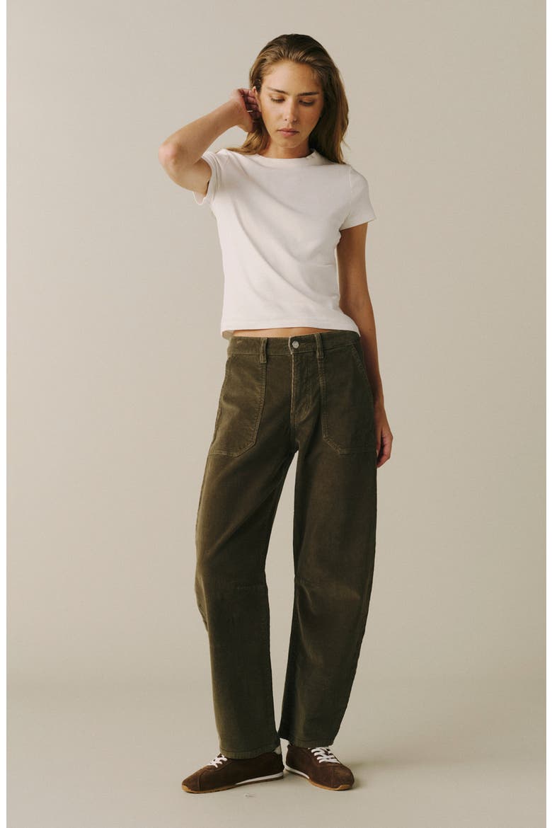 BNA High Waist Barrel Leg Corduroy Jeans, Alternate, color, OLIVE GROVE