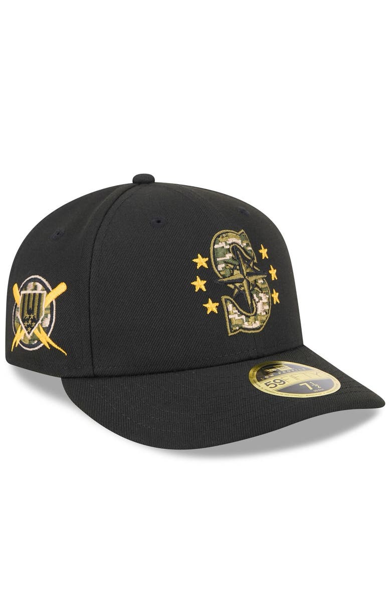 New Era Men's New Era Black Seattle Mariners 2024 Armed Forces Day Low Profile 59FIFTY Fitted Hat, Alternate, color, Black