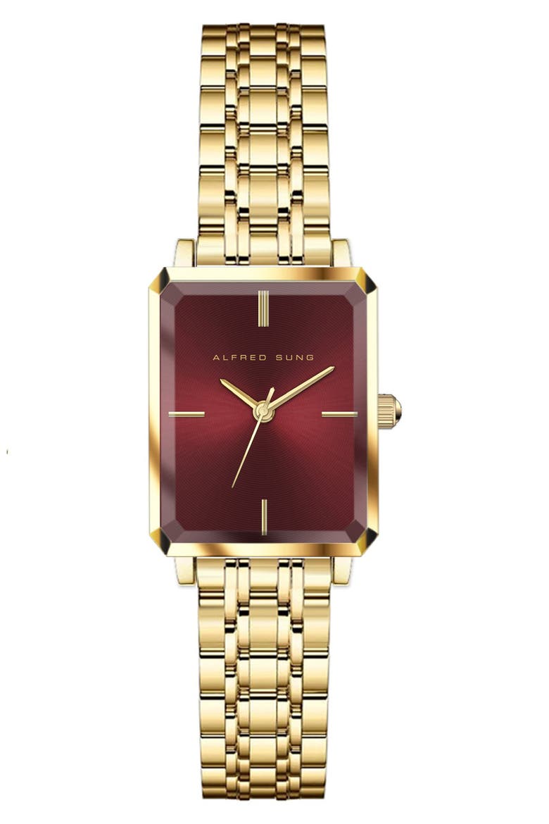 Octavia Octagon Stainless Steel Bracelet Watch, 19.5mm x 24mm, Main, color, GOLD BRACELET BURGUNDY DIAL