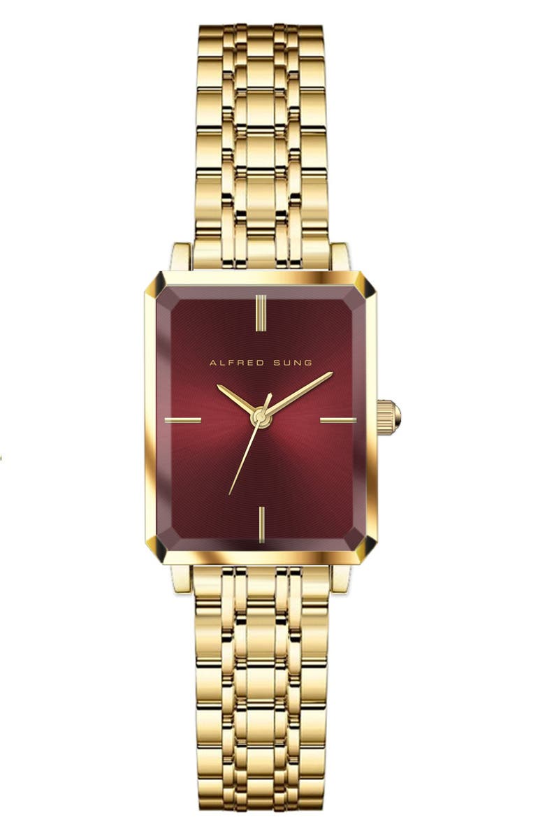 Alfred Sung Octavia Octagon Stainless Steel Bracelet Watch, 19.5mm x 24mm, Main, color, Gold Bracelet Burgundy Dial