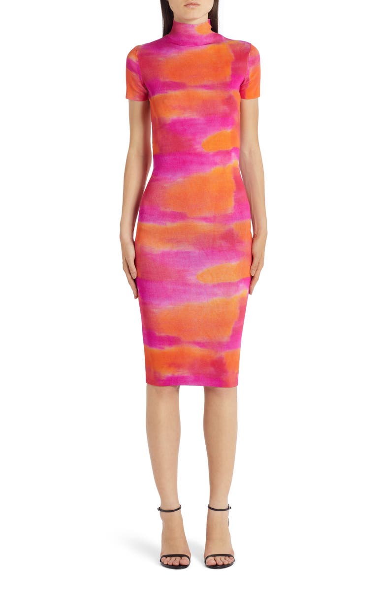 Versace Tie Dye Silk Sweater Dress, Main, color,