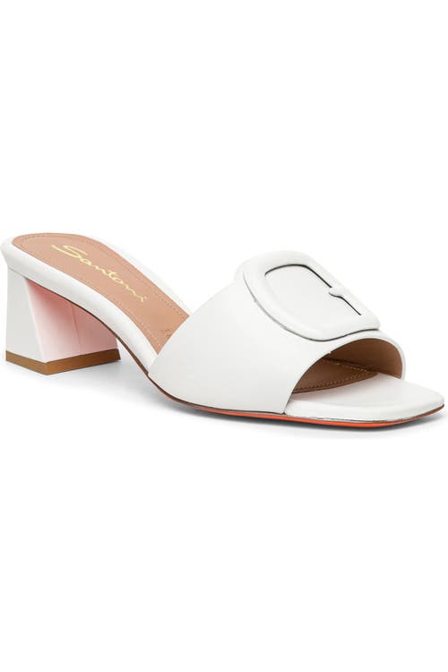 Santoni Marta Leather Buckle Mule Sandals In White