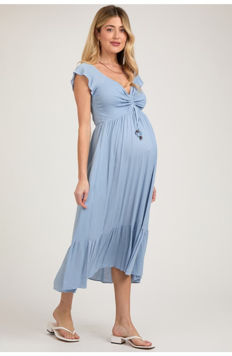 PinkBlush Smocked Ruched Ruffle Hem Maxi Dress, Alternate, color, Light Blue