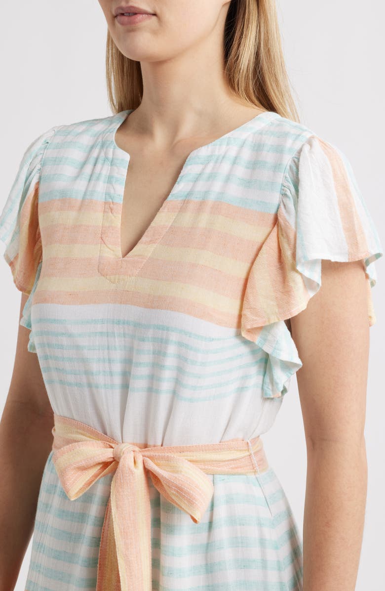 Hatley Hailey Echo Stripe Linen Blend Midi Dress, Alternate, color, Peach Echo
