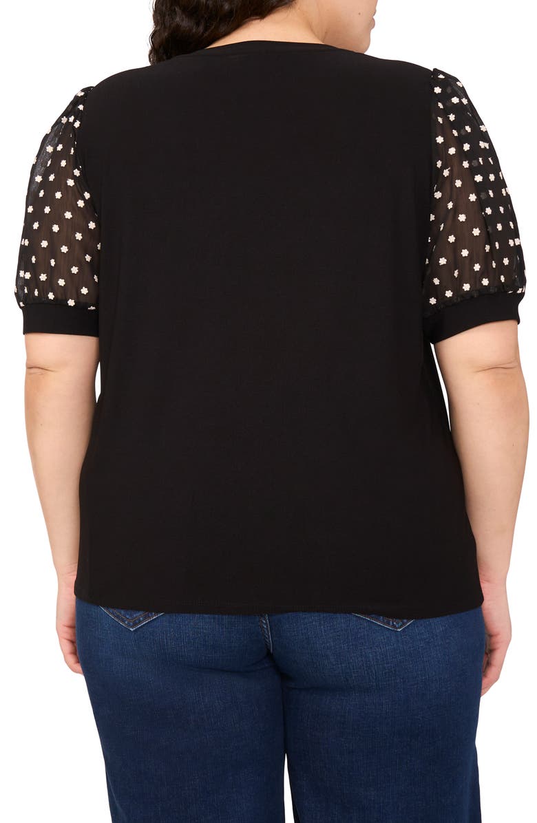 CeCe Puff Sleeve Mixed Media Top, Alternate, color, Rich Black