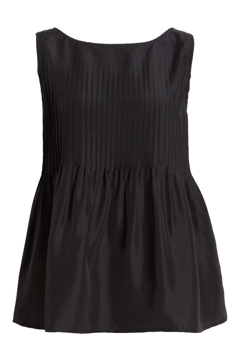 Pleated Silk Sleeveless Top, Alternate, color, BLACK