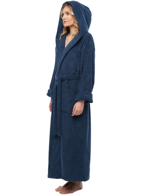 Arus Womens Gots Certified Oganic Cotton Long Hooded Robe In Blue
