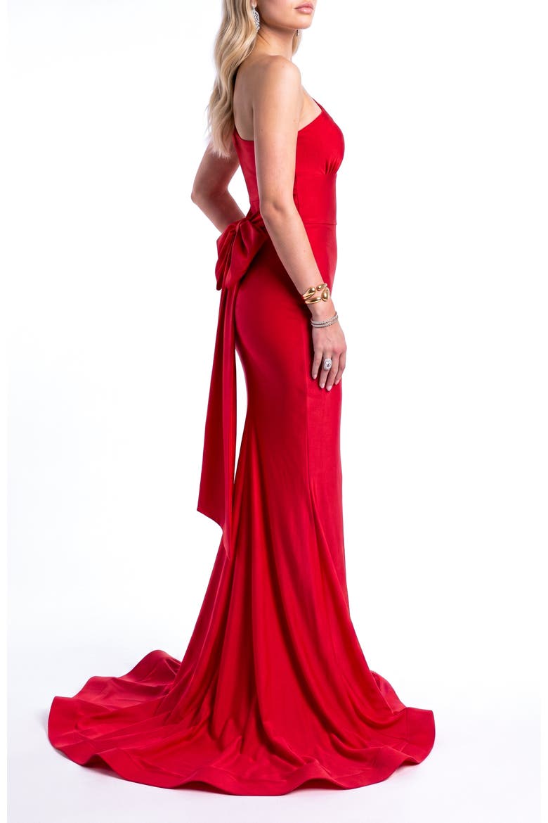 One-Shoulder Tie-Back Mermaid Evening Gown, Alternate, color, Red
