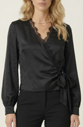 Modenaire Lace Trim V-Neck Wrap Blouse
