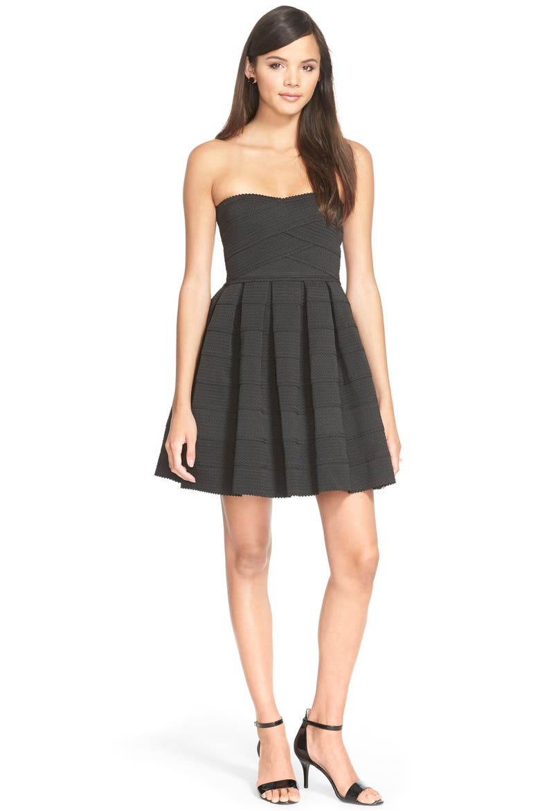 dee elle Textured Strapless Dress, Main, color, BLACK
