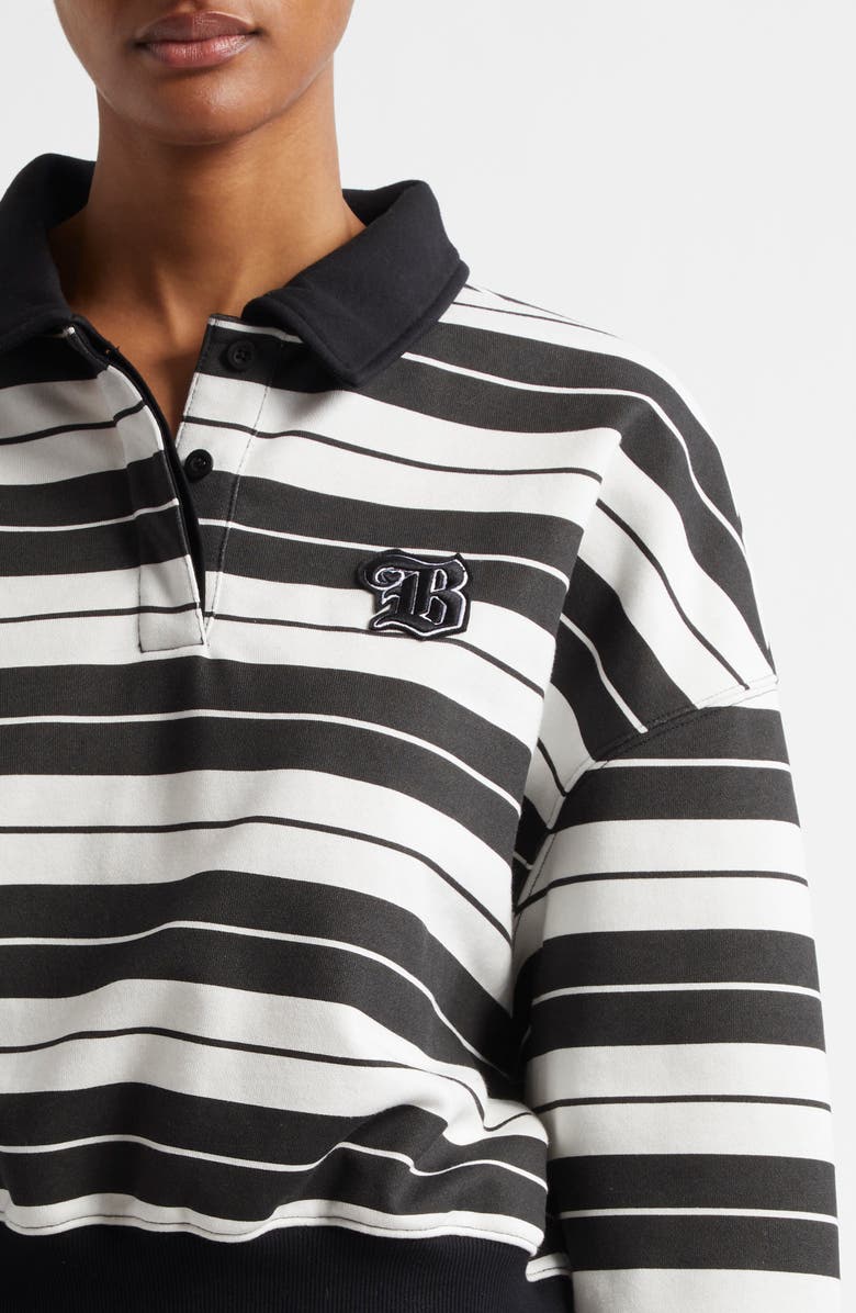 Bella Doña Stripe Long Sleeve Rugby Polo, Alternate, color, Black And White Stripes