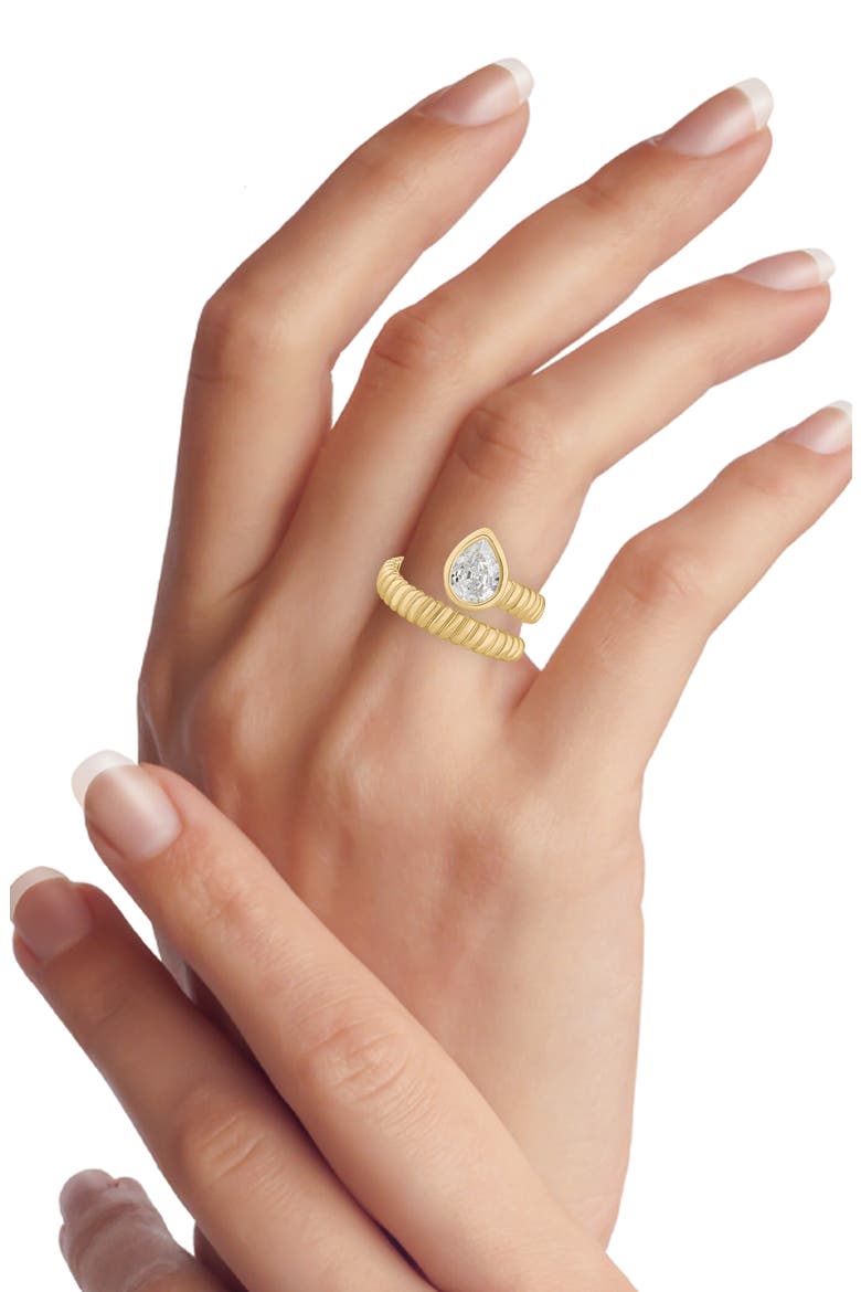 Pear Cubic Zirconia Coil Wrap Ring, Alternate, color, GOLD PLATED BRASS