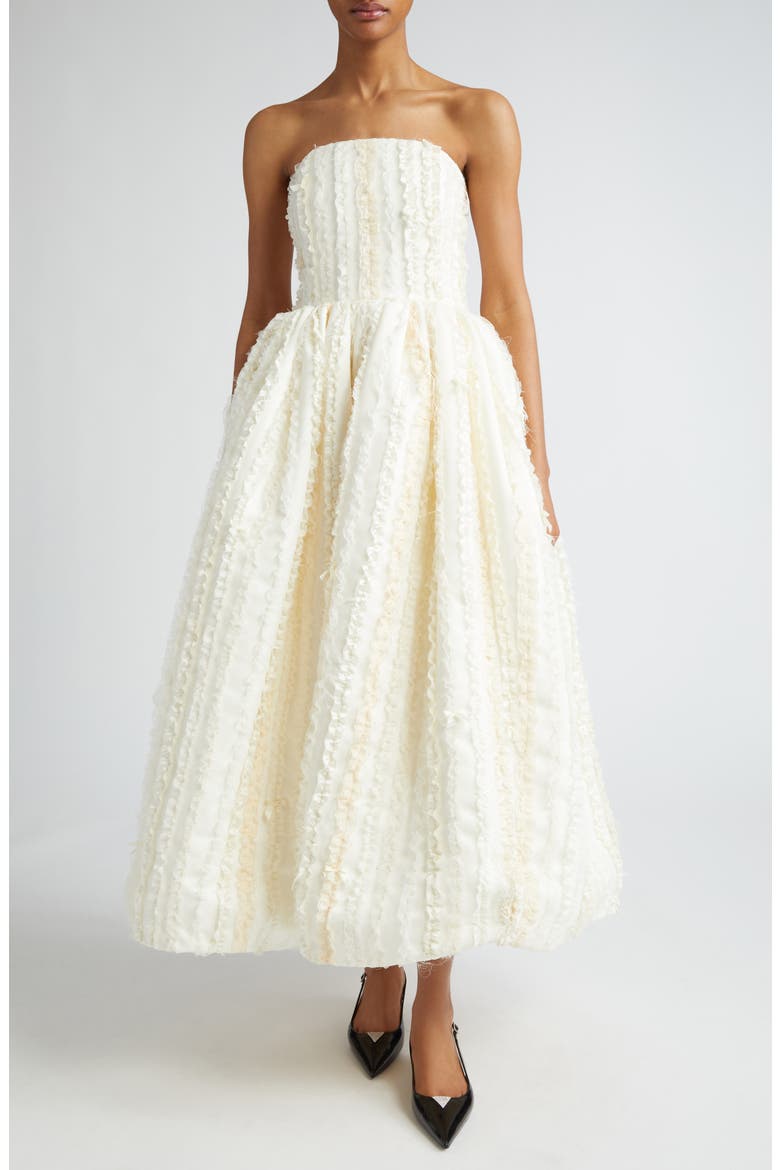 Gender Inclusive Lucille Raw Ruffle Strapless Gown, Main, color, IVORY/ ANTIQUE WHITE RUFFLE
