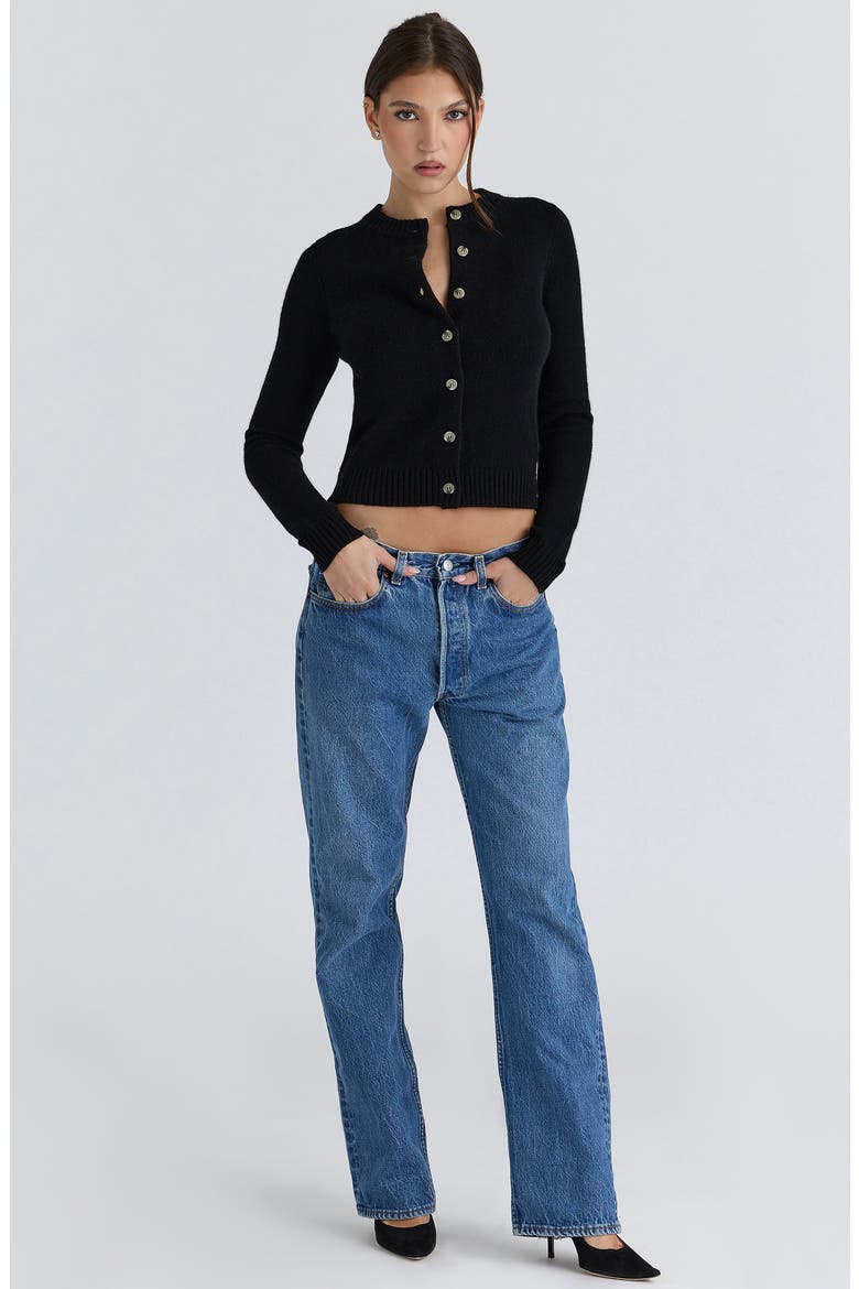 Signature Merino Wool & Cashmere Cardigan, Alternate, color, BLACK