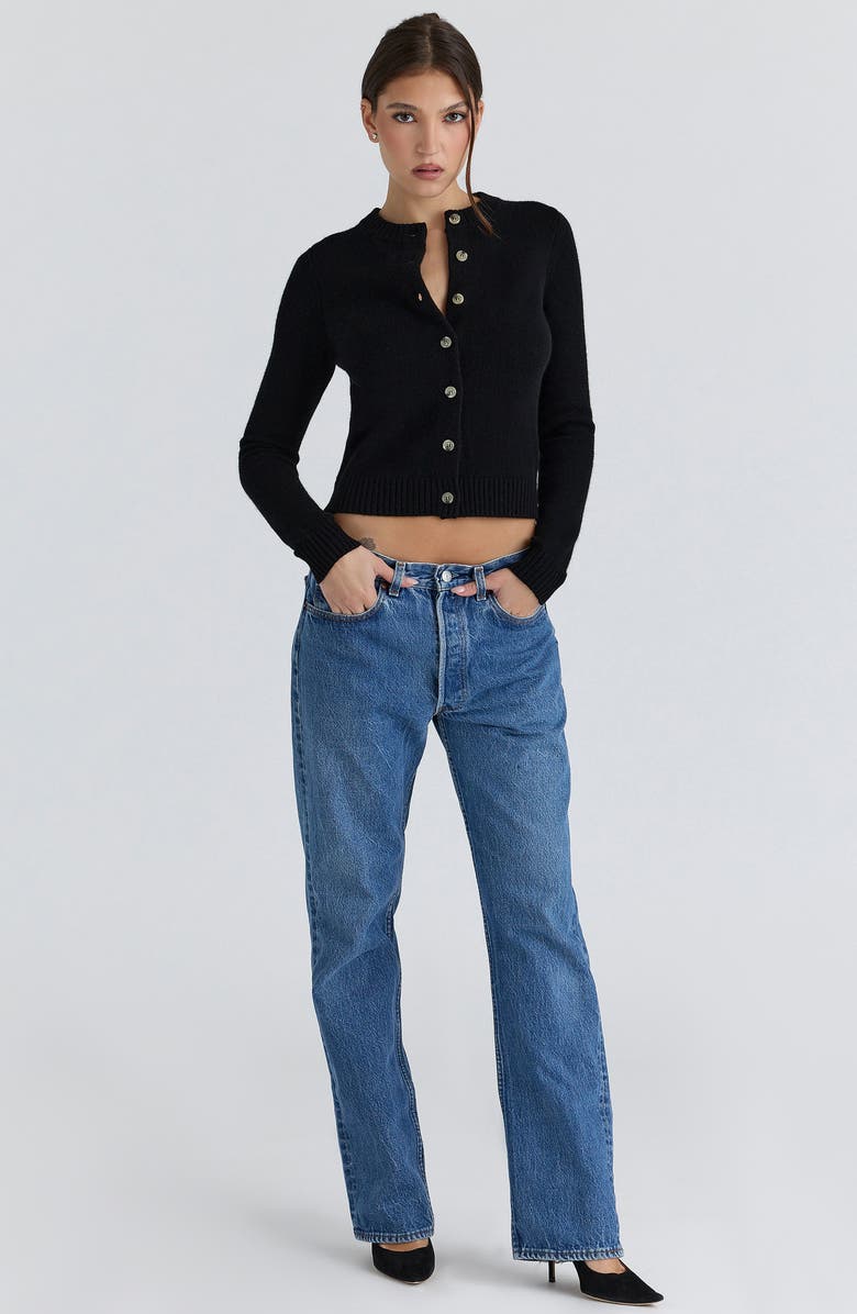 HOUSE OF CB Signature Merino Wool & Cashmere Cardigan, Alternate, color, Black