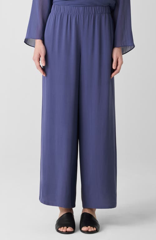 Shop Eileen Fisher Silk Crepe Georgette Ankle Wide Leg Pants In Bluette