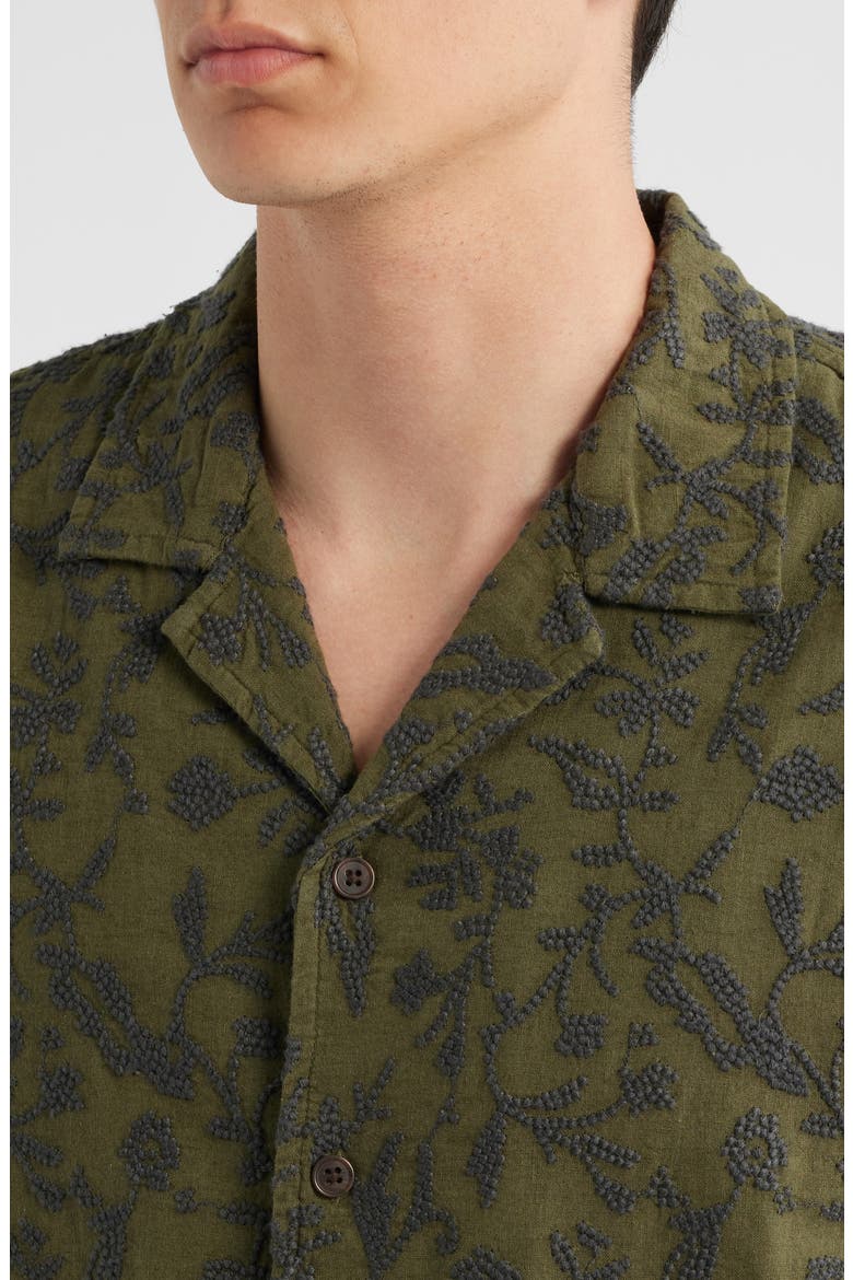 Embroidered Linen & Cotton Camp Shirt, Alternate, color, OLIVE NIGHT EMBROIDERY