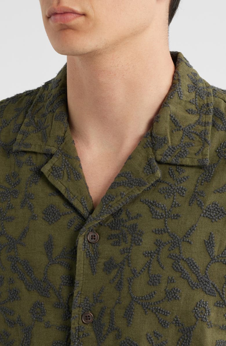 Treasure & Bond Embroidered Linen & Cotton Camp Shirt, Alternate, color, Olive Night Embroidery