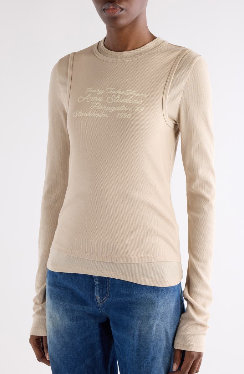Acne Studios Elga Fairy Tale Layered Rib Top, Alternate, color, Oatmeal Beige