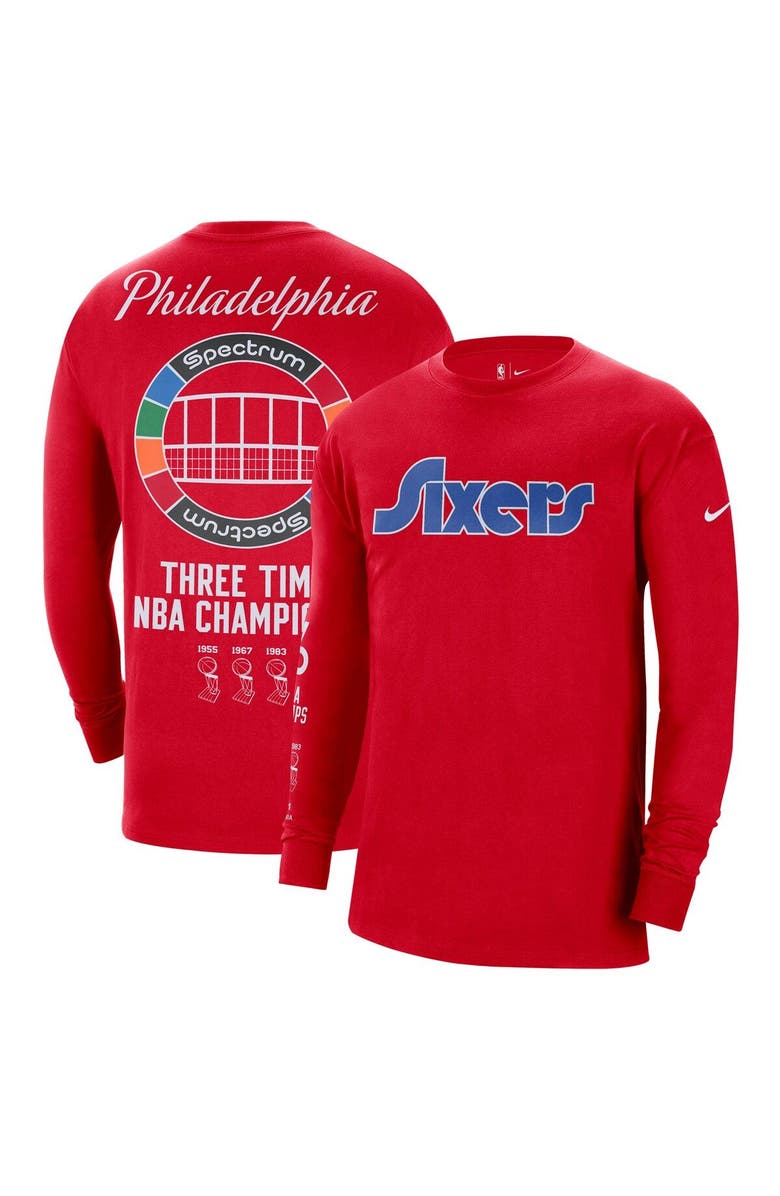 Nike Men's Nike Red Philadelphia 76ers 2021/22 City Edition Courtside Heavyweight Moments Long Sleeve T-Shirt, Main, color, 